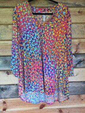 Bright Multicolor V-Neck Tunic Top by (unbranded)